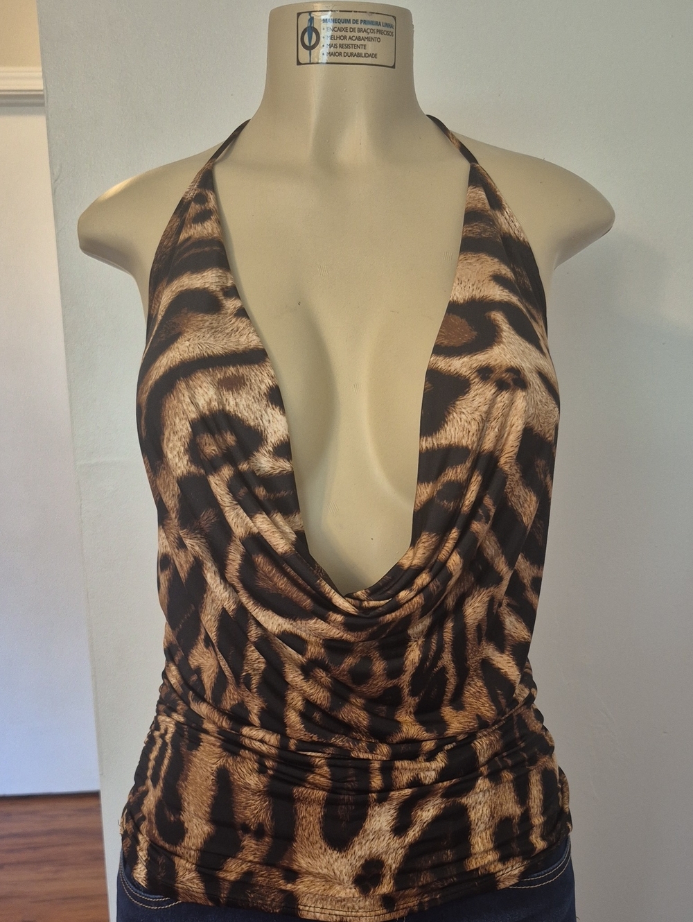 Joyce Leslie Brown & Black Animal Print Deep V Halter Top